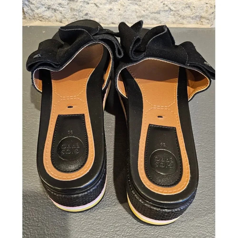 GIOSEPPO Platform Sandals Bow Slip On, 44059 BLACK, Multicolor, Sz 39, US Sz 8.5